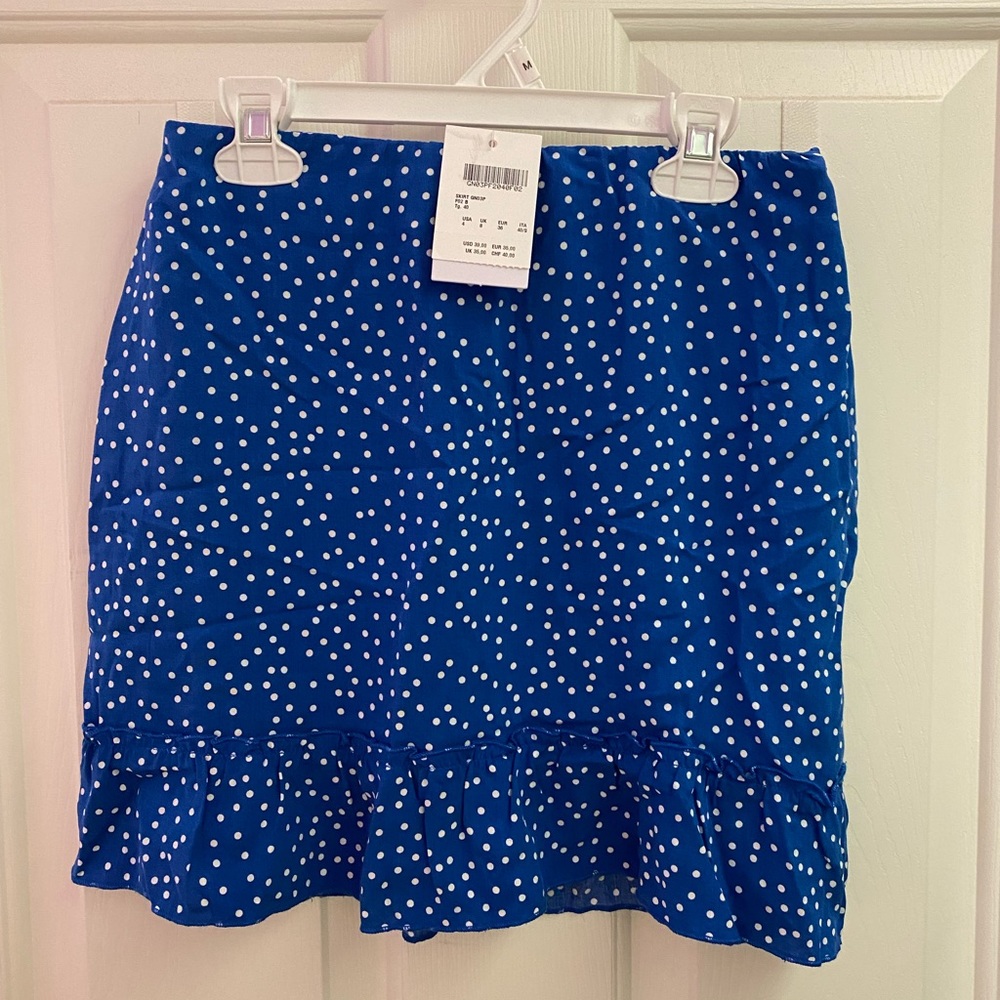 Subdued blue polka dot skirt